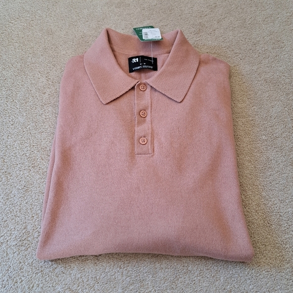 Le 31 | Simons Mens Sweater Polo Salmon Coral Colour Medium Cotton Modal NWT - Picture 10 of 10